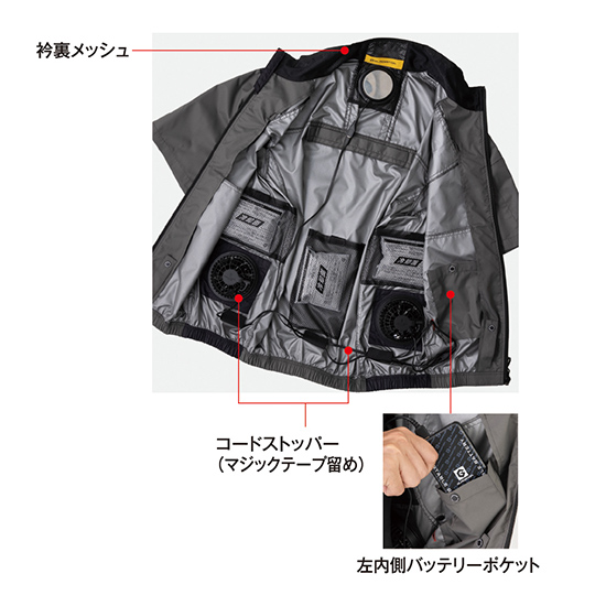 コーコス空調風神服 G4040 VOLTCOOL 日傘遮熱®半袖ブルゾン ファンバッテリーセット商品画像10
